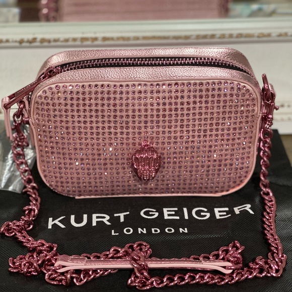 KURT GEIGER LONDON Kensington Small Patent Pink Rhinestone Leather Camera Bag - Picture 3 of 10